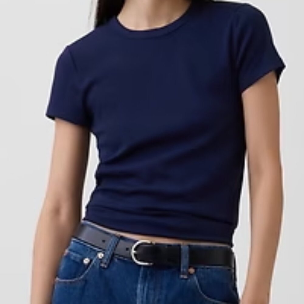 Tahari Women's Ribbed Cotton Short Sleeve T-shirt